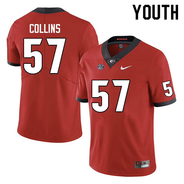 Georgia Bulldogs Youth Luke Collins #57 Red Anniversary Stitched College UGA Football Jersey 23YU017UO